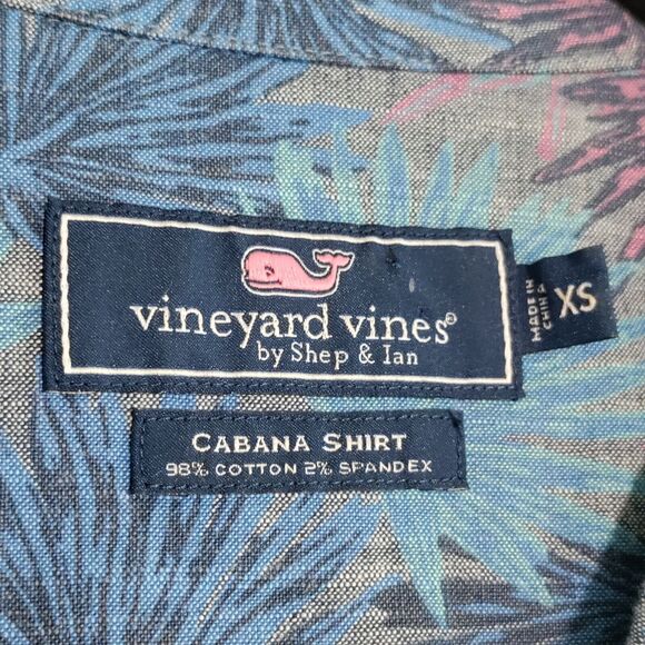 Vineyard Vines Tropical Leaf Print Short Sleeve Cabana Shirt Blue Men’s Size XS - Picture 6 of 13